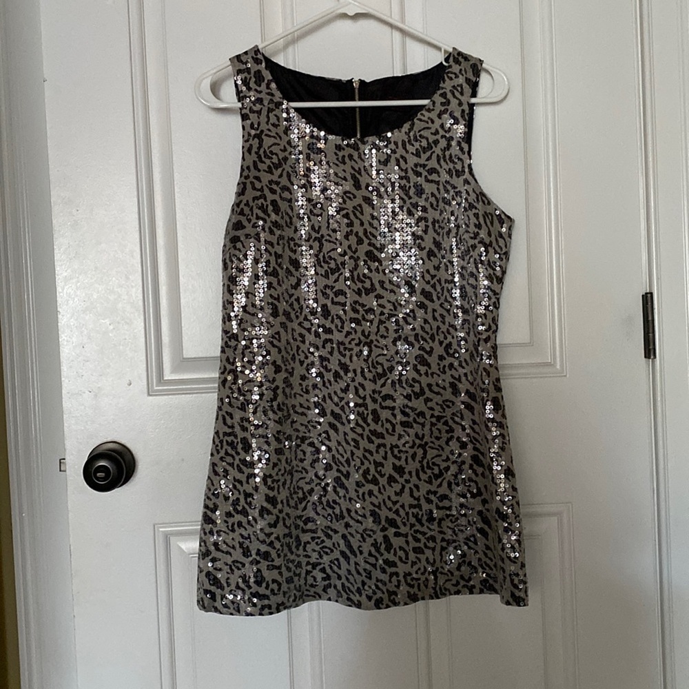 Silver and black leopard sequin dress